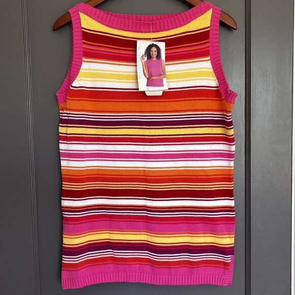 NWT Vtg. White Stag Boat Neck Sweater Tank Top Striped 100% Cotton Size Large L - Picture 1 of 10